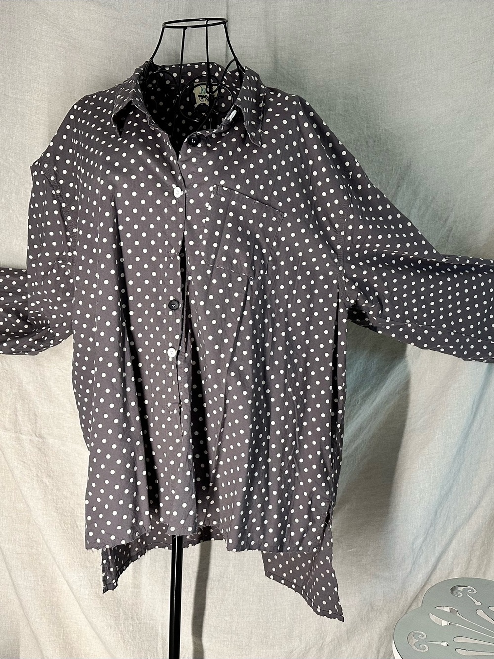 Jaded Gypsy Starburst Gray Polka dot Shirt s/m 100% Cotton Rare, Sold Out, HTF.